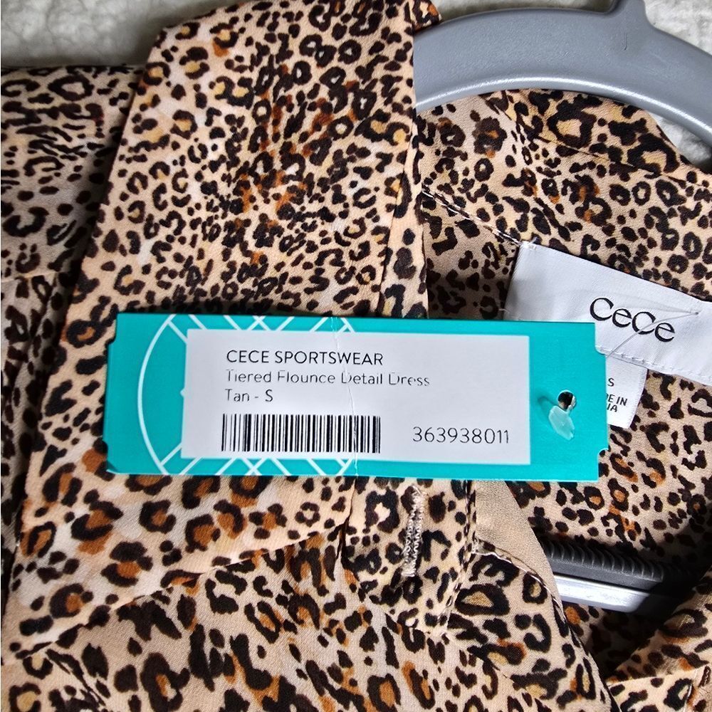 New Cece Women's Tiered Flounce Long Sleeve Shirt Dress Sz Small Color:Dune - Picture 7 of 9